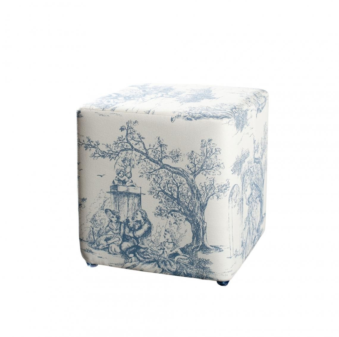 3 Suisses Pouf carré en tissu motif toile de Jouy