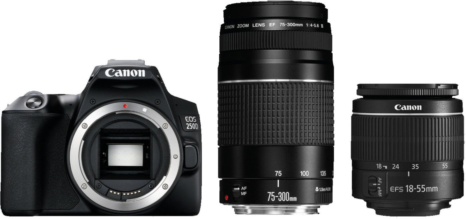 Canon EOS 250D Kit 18-55mm IS STM + 75-300mm noir