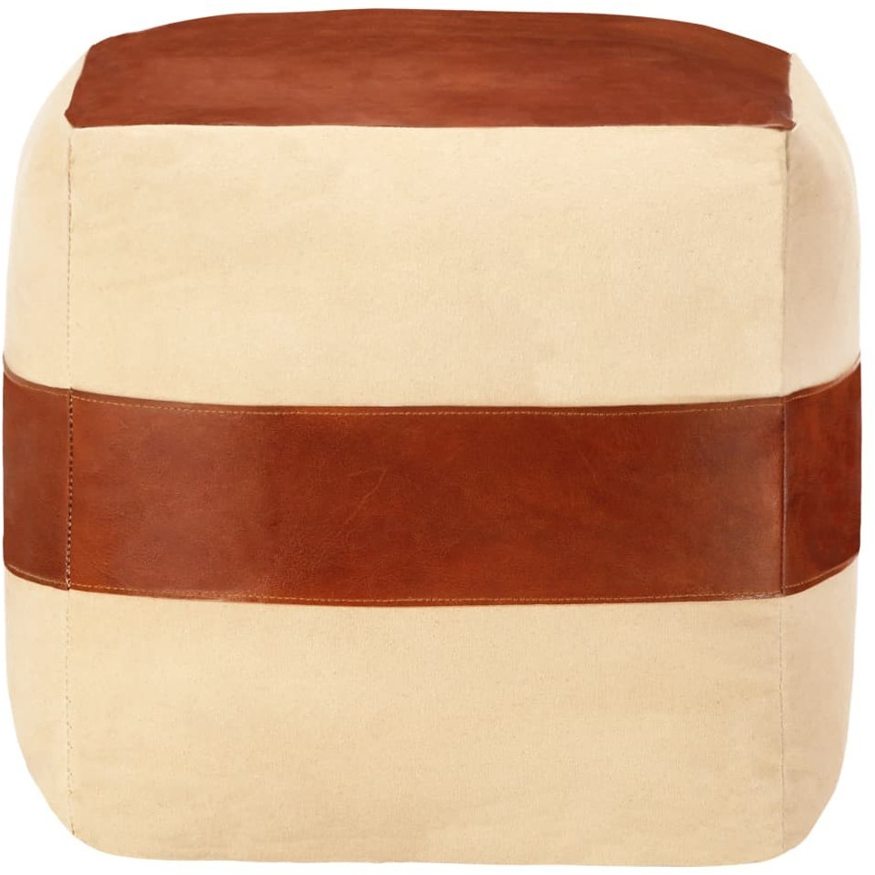 VidaXL Pouf coton et cuir 40 x 40 x 40 cm sable (248116)