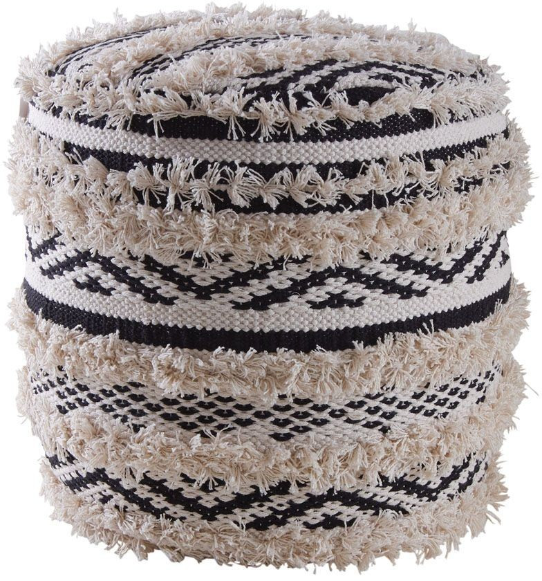 Aubry Gaspard Pouf berbère en coton beige noir (NPO 1410 C)