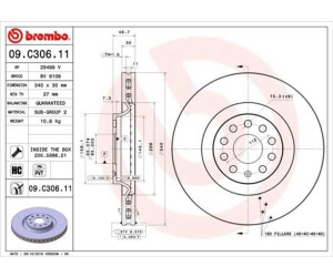 Disque De Frein Ventilé BREMBO 09.C306.11 - Diamètre 340 Mm, épaisseur 30 Mm - Haute Teneur En Carbone - (Pièce Unique)
