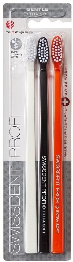 Swissdent Profi Gentle Toothbrush Trio (White-Black-Orange)