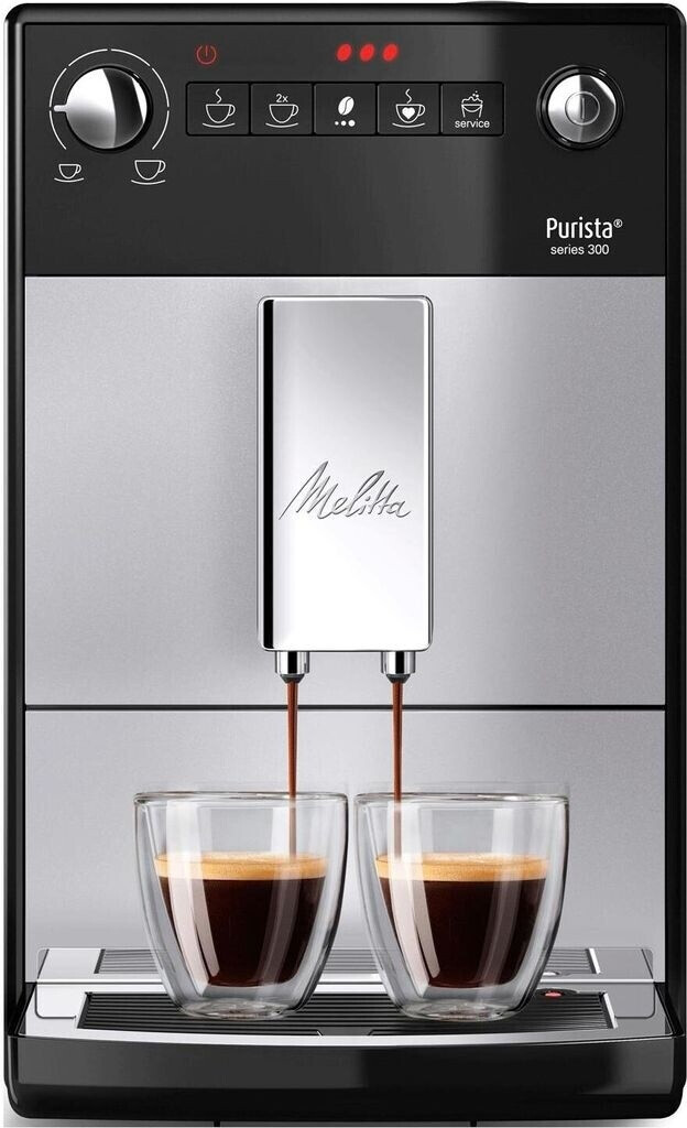  Melitta Purista - Kaffeevollautomat - flüsterleises Mahlwerk -  Direktwahltaste - 2-Tassen Funktion - 3-stufig einstellbare Kaffeestärke -  Silber/Schwarz (F230-101)