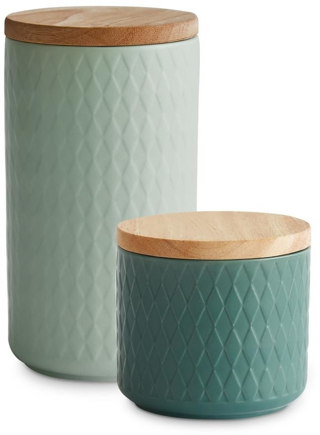 Springlane Ceramic Storage Box Set with Wooden Lid 2 pcs green