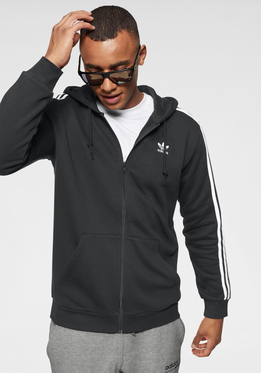 Black adidas 3 stripe hoodie sales