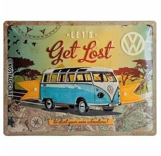  Nostalgic-Art Retro Blechschild, 30 x 40 cm, VW Bulli – Let's  Get Lost – Volkswagen Bus Geschenk-Idee, aus Metall, Vintage Design