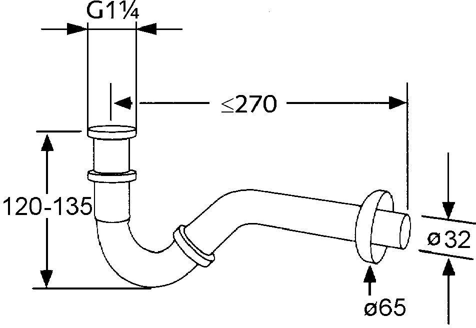 Kludi Bad Sifone 1031105-00 Bidet Pipe Siphon G 1 1/4 Chrome