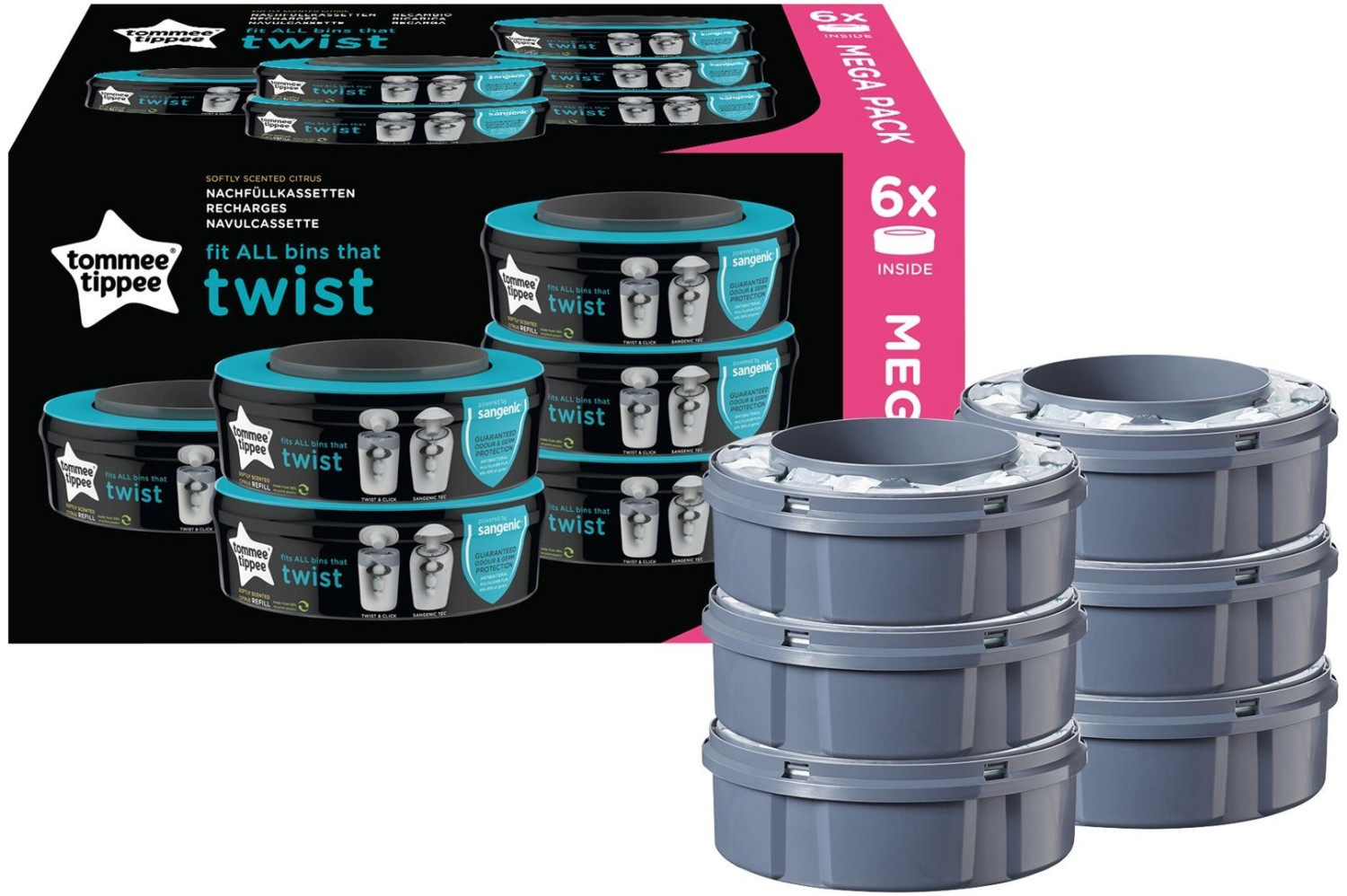 Kit de démarrage Poubelle à couches Twist & Click XL avec 6 éco-recharges