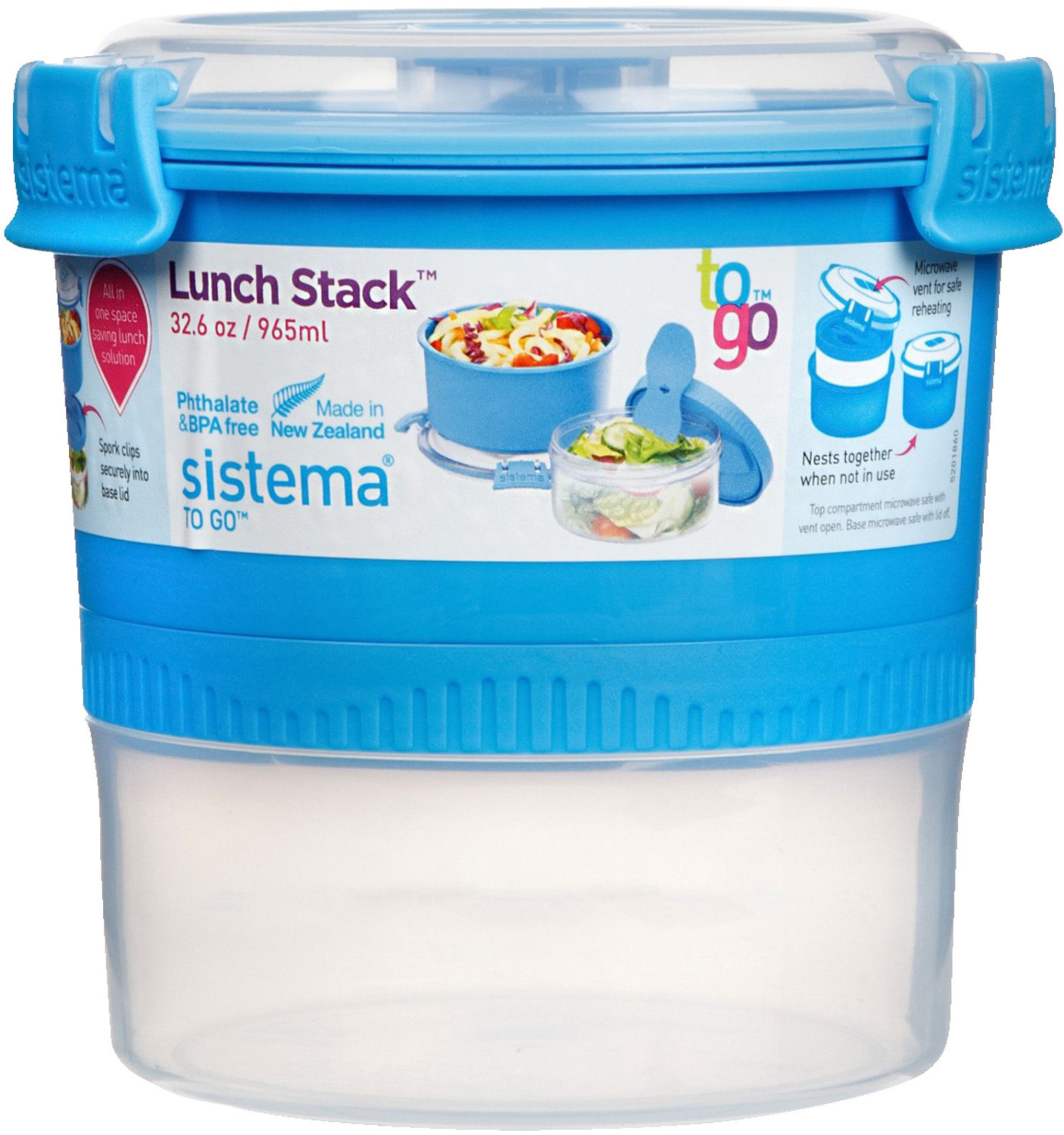 Sistema Klip It To Go Stack Lunch Container Round 965ml (Asstd
