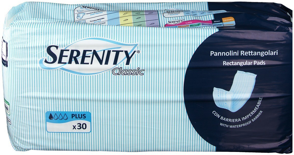 Serenity Classic Rectangular Diapers With Barrier Plus (30 pz.)