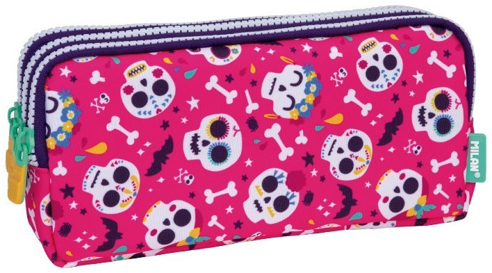 MILAN 3-Zip Pencil Case Bats & Bites Pink