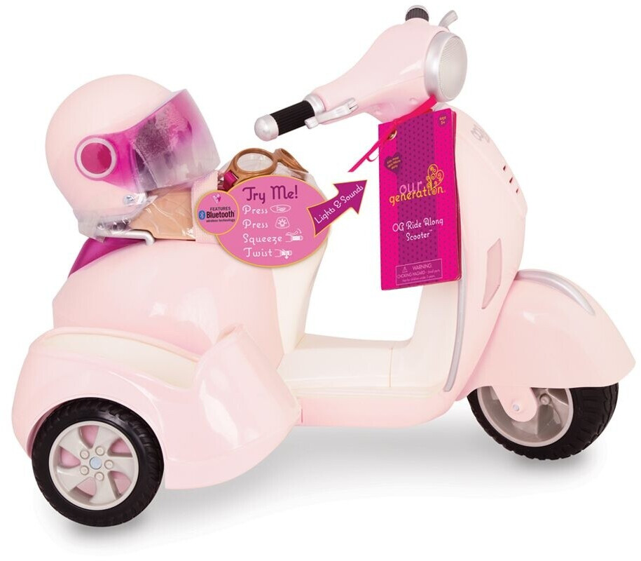 Our Generation Scooter Con Sidecar Y Casco Para Muñecas De 18 Pulgadas – Accesorio Multicolor Con Gafas De Moto Para Perro – Regalo Para Niñas 3+