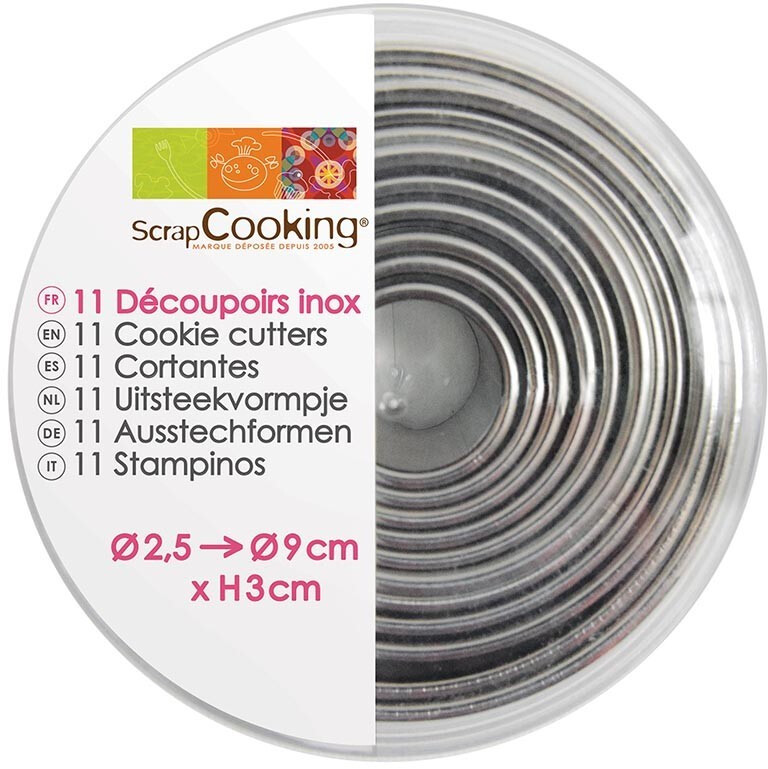 ScrapCooking Boite de 11 emporte-pièces ronds en inox Ø2,5 à 9 cm