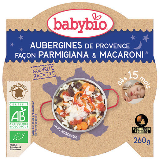 Babybio Menus du soir - Aubergines de Provence façon parmigiana & macaroni +15 mois (260 g)