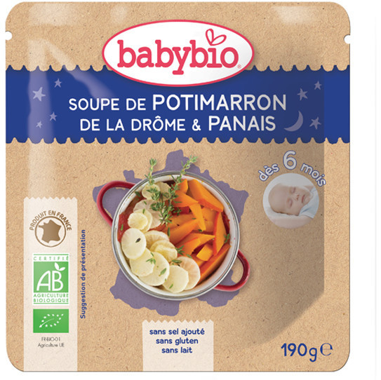 Babybio Menus du soir - Soupe de potimarron de la Drôme & panais +6 mois (190 g)