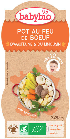 Babybio Menus - Pot au feu de boeuf d´Aquitaine & du Limousin +12 mois (2x200 g)