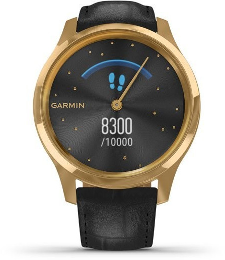 Garmin Vívomove Luxe or bracelet cuir noir
