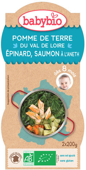 Babybio Menus - Pomme de terre du Val de Loire, épinard, saumon à l´aneth (2x200 g)