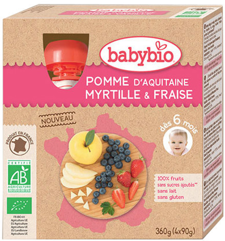 Babybio Fruits - Pomme d´Aquitaine, myrtilles & fraise (4x90 g)