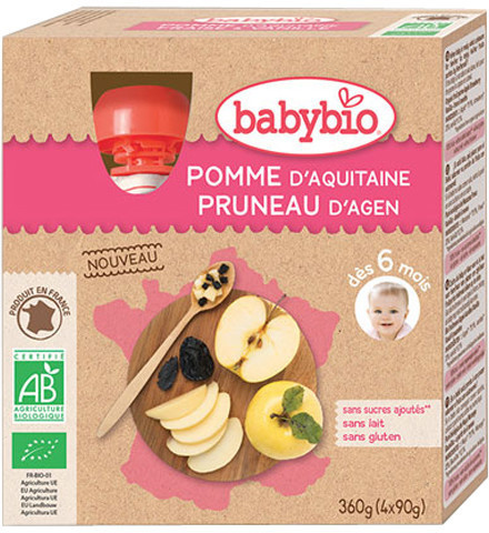 Babybio Fruits - Pomme d'Aquitaine, pruneau d'Agen (4x90 g)