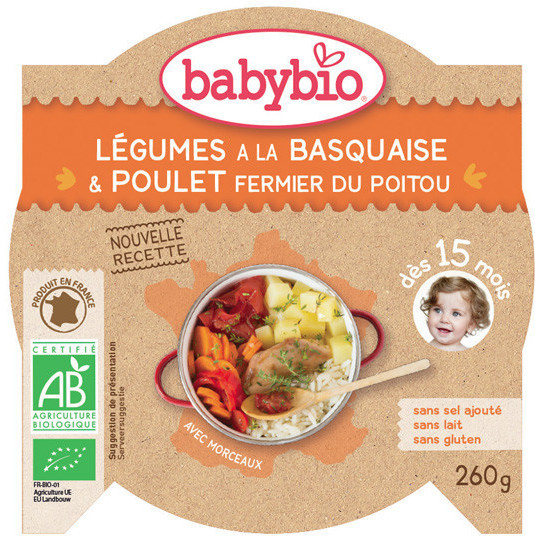 Babybio Menus - Légumes à la basquaise & poulet fermier du Poitou (260 g)