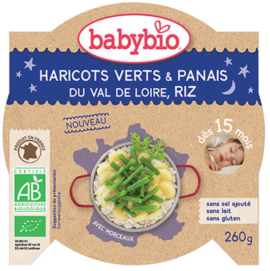 Babybio Menus du soir - Haricots verts de Vendée, panais & riz (260 g)