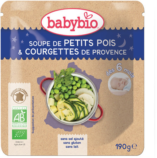 Babybio Menus du soir - Soupe de petits pois & courgettes de Provence (190 g)