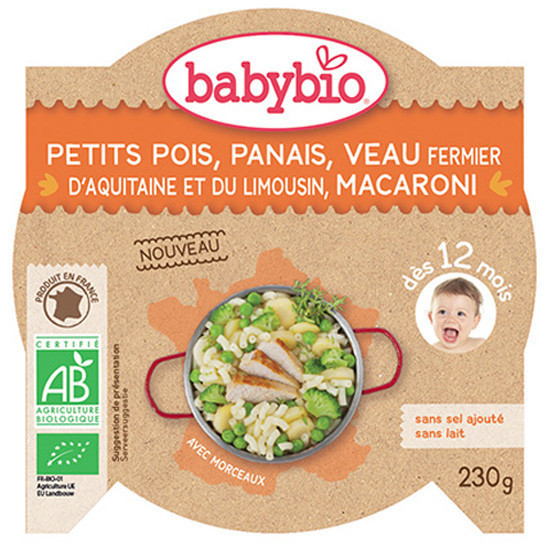 Babybio Menus - Mijoté de petits pois, panais, veau fermier d´Aquitaine & macaroni (230 g)