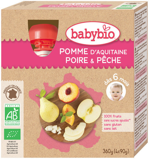 Babybio Fruits - Pomme, poire & pêche du Roussillon (4x90 g)