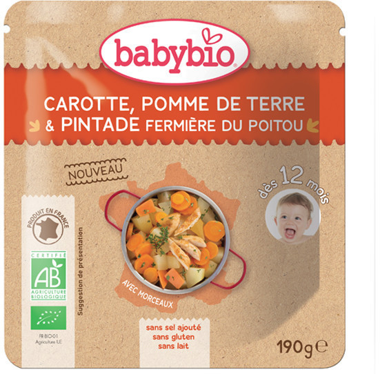 Babybio Menus - Carotte, pomme de terre & pintade fermière du Poitou (190 g)