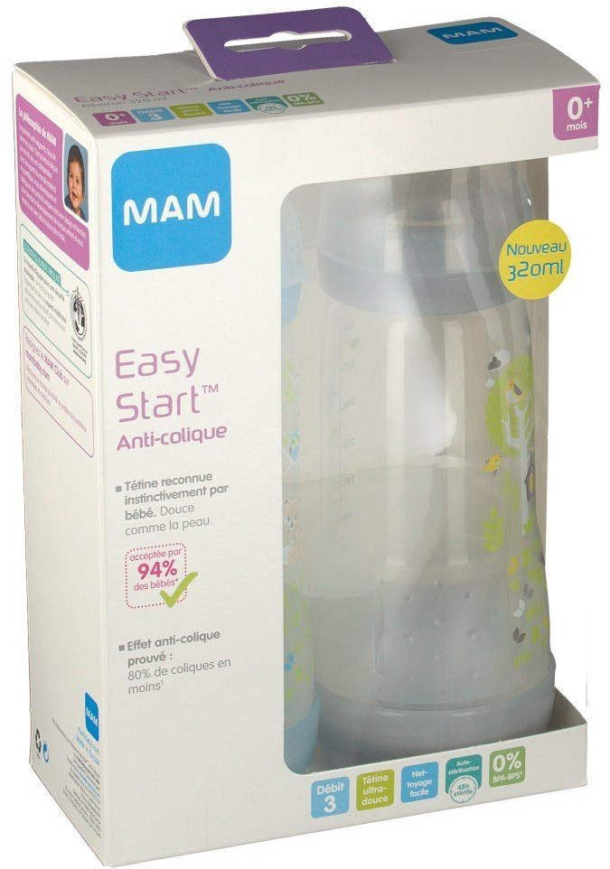 Biberon anti-colique 320 ml débit 3 Easy Start MAM - Bambinou