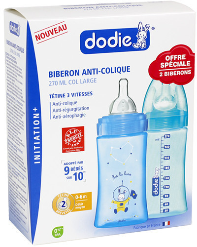 Dodie Biberon Initiation+ Bleu Cosmonaute 270 ml (x2)