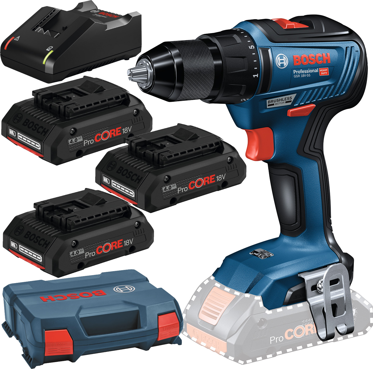 Bosch GSR 18V55 (3x Akku ProCORE 4,0 Ah in LCase) ab 258,68