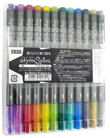 COPIC Glitter Pen Set A, 12 leuchtende Farben sortiert