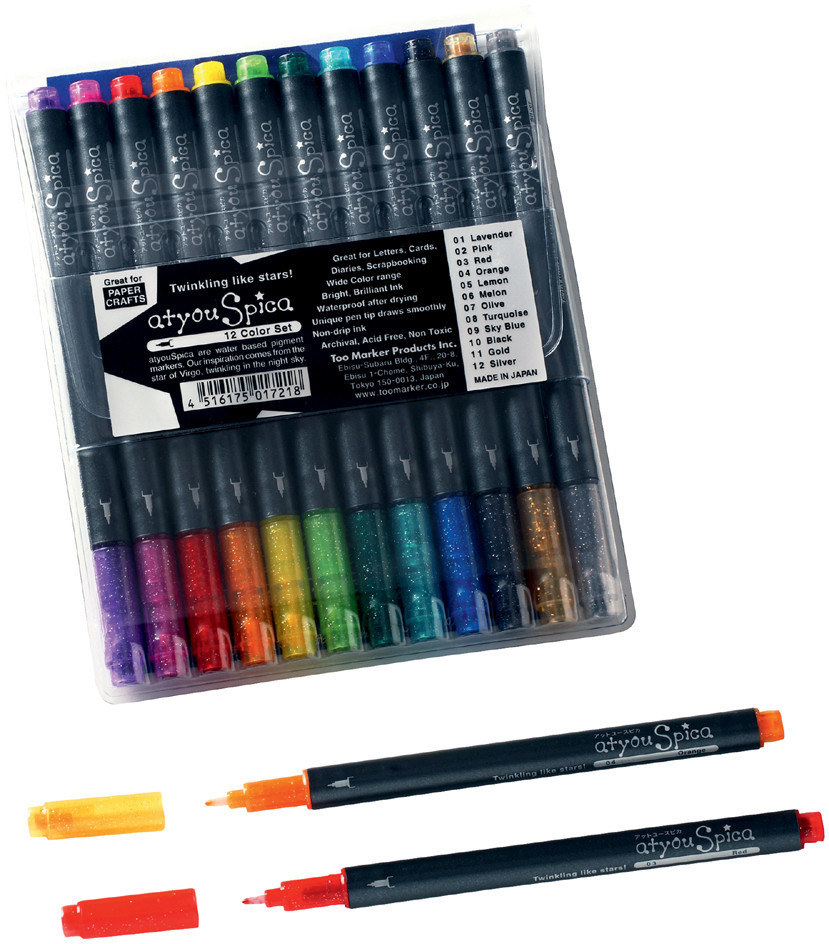 COPIC Glitter Pen Set B, 11 Pastellfarben u. clear sortiert
