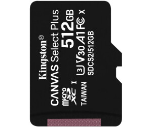 Carte Mémoire Micro SD Kingston Canvas Select Plus 512 Go + Adaptateur SD