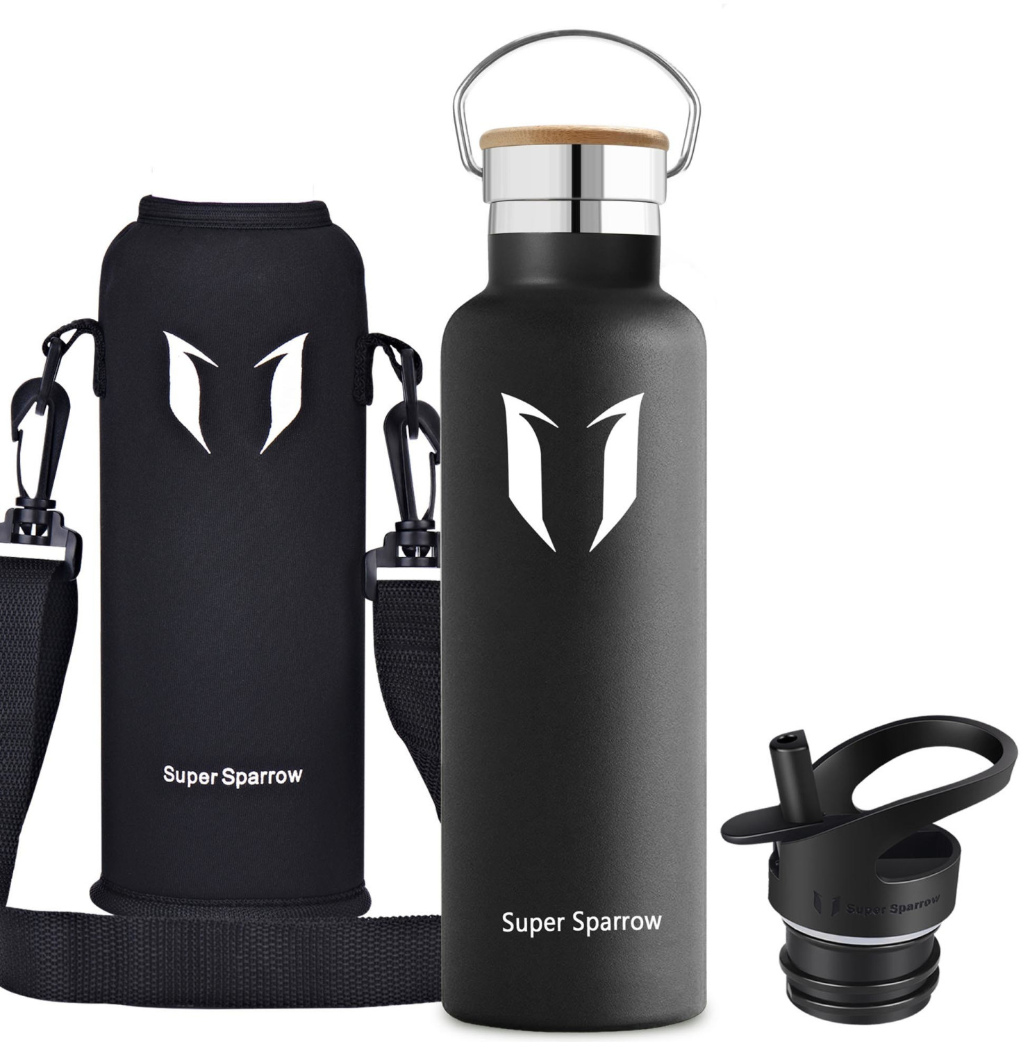 Super Sparrow Stainless Steel Water Bottle Standard Mouth (1L) Black