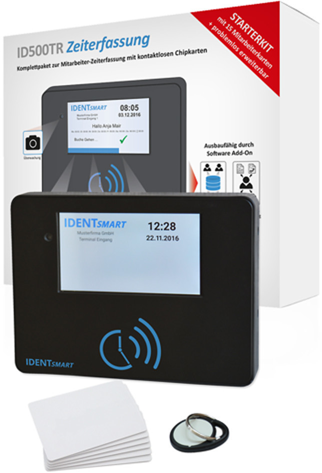 IDENTsmart Zeiterfassung ID500TR Starterkit mit 15 Mitarbeiterkarten ab