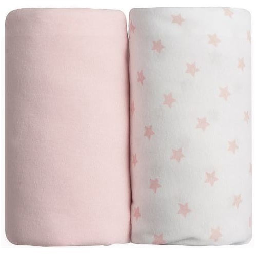 Babycalin Drap-housse coton 60 x 120 cm rose/étoiles (x 2)
