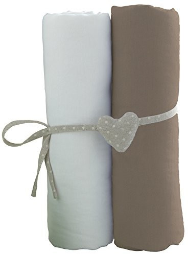 Babycalin Drap-housse coton 60 x 120 cm blanc/taupe (x 2)