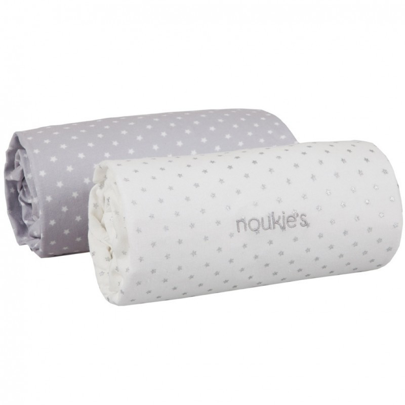 Noukies Drap housse 70 x 140 cm Mix & Match gris (x 2)