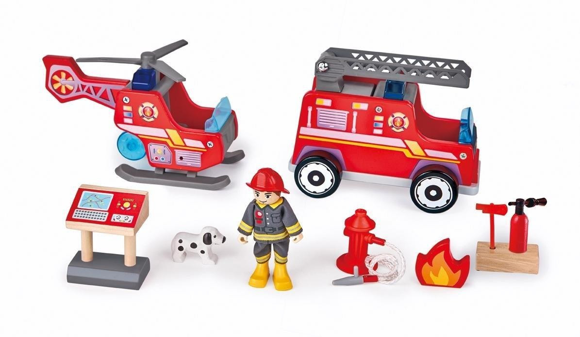 Hape Caserne de pompiers en bois 48 x 60 cm rouge - Figurine pour