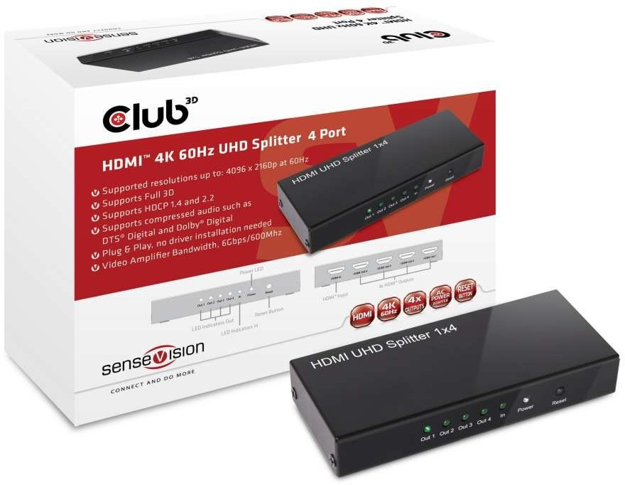 Photos - Other Video Equipment Club3D SenseVision HDMI 4K 60Hz UHD Splitter 4 Port  (CSV-1380)