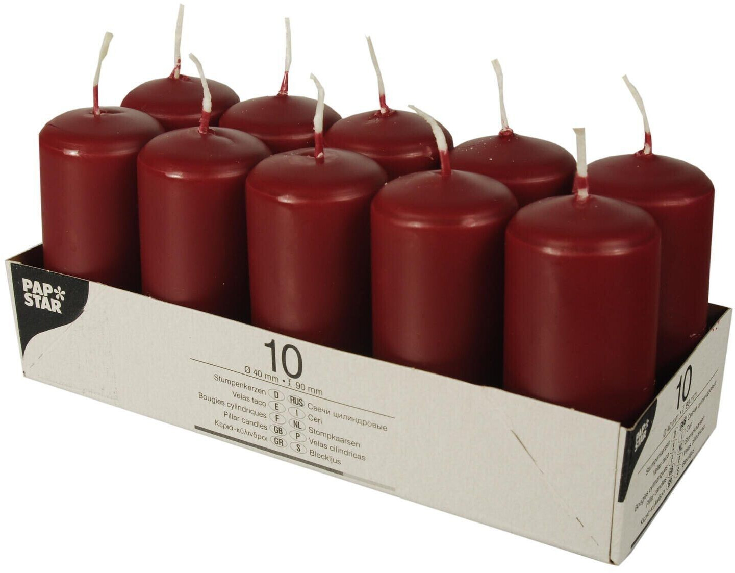 Papstar Bougies cylindriques 40 x 90 mm 10 pièces