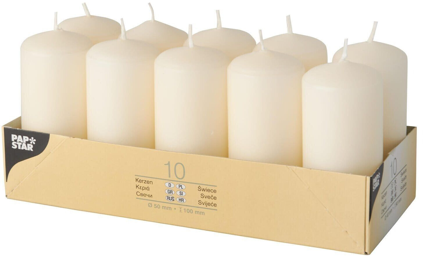 Papstar Bougies cylindriques 40 x 90 mm 10 pièces crème