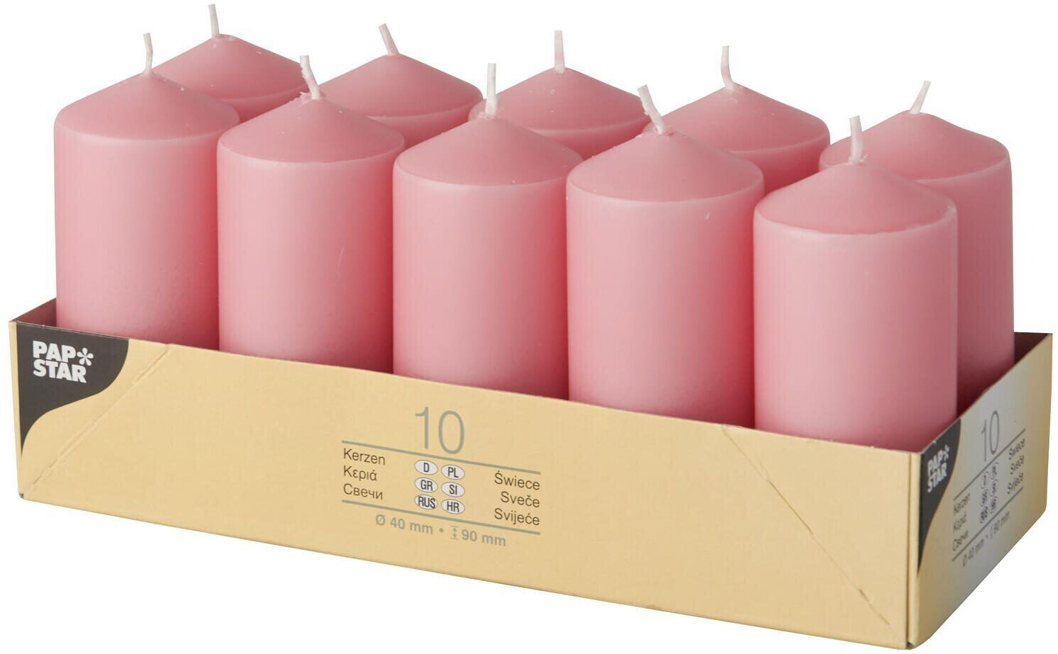 Papstar Bougies cylindriques 40 x 90 mm 10 pièces vieux rose
