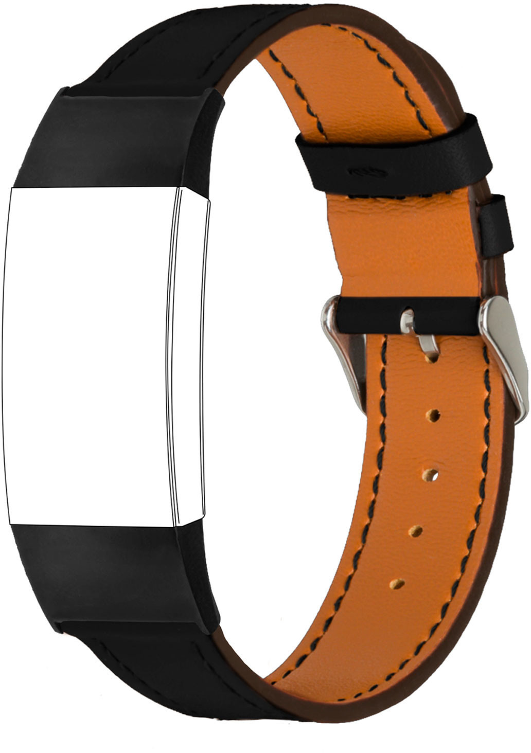 topp Fitbit Charge 3 Leather Strap Black