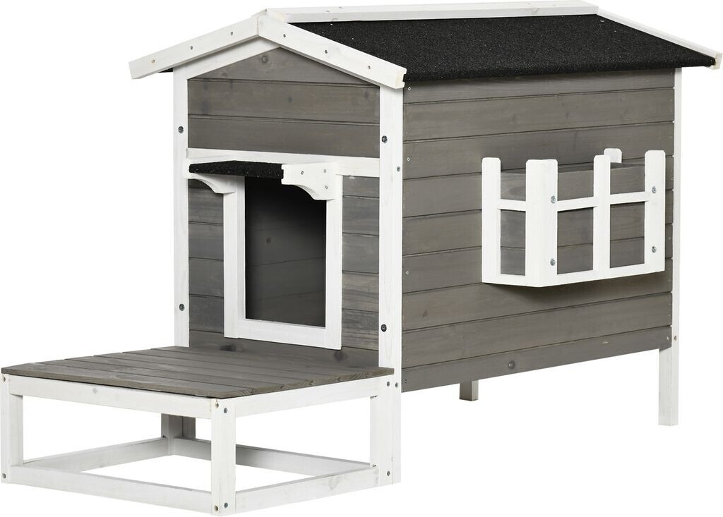 Pawhut Cat House 115x66,5x74,7cm Grey White