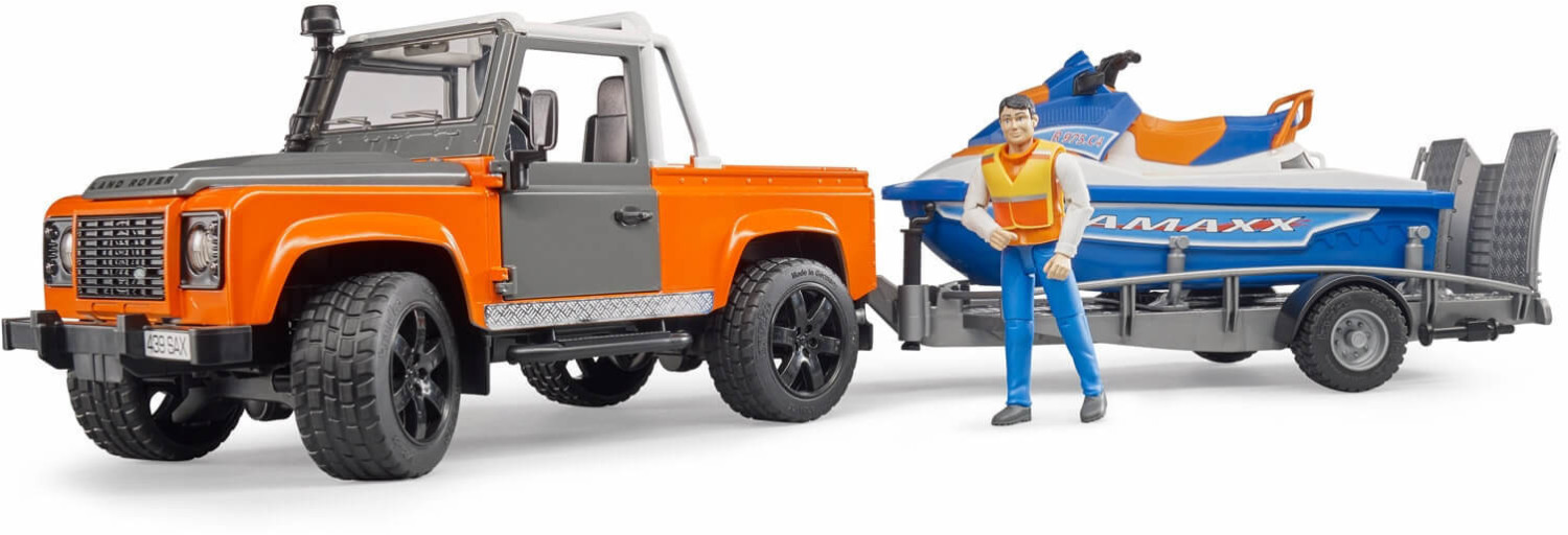 Pick up Land Rover Defender avec jet ski et figurine Bworld articulée Bruder  1:16 025991 – Lacavernedevance