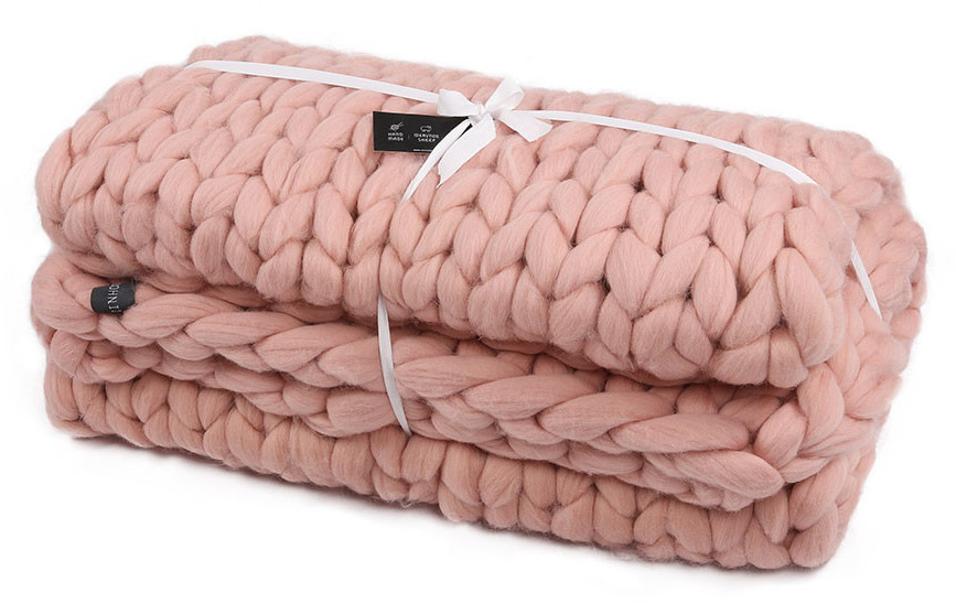 OZINHOME Chunky XXL Knit Blanket 100x120cm Pink